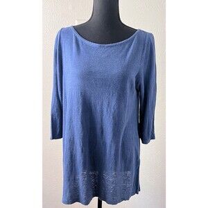Eileen Fisher‎ Sweater P/M Blue Green 100% Linen Lagenlook Tunic Open Knit Beach